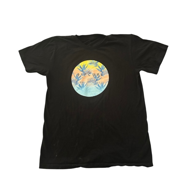 Rip Curl Black Tee with Tropical Circle Design - Picture 1 of 4